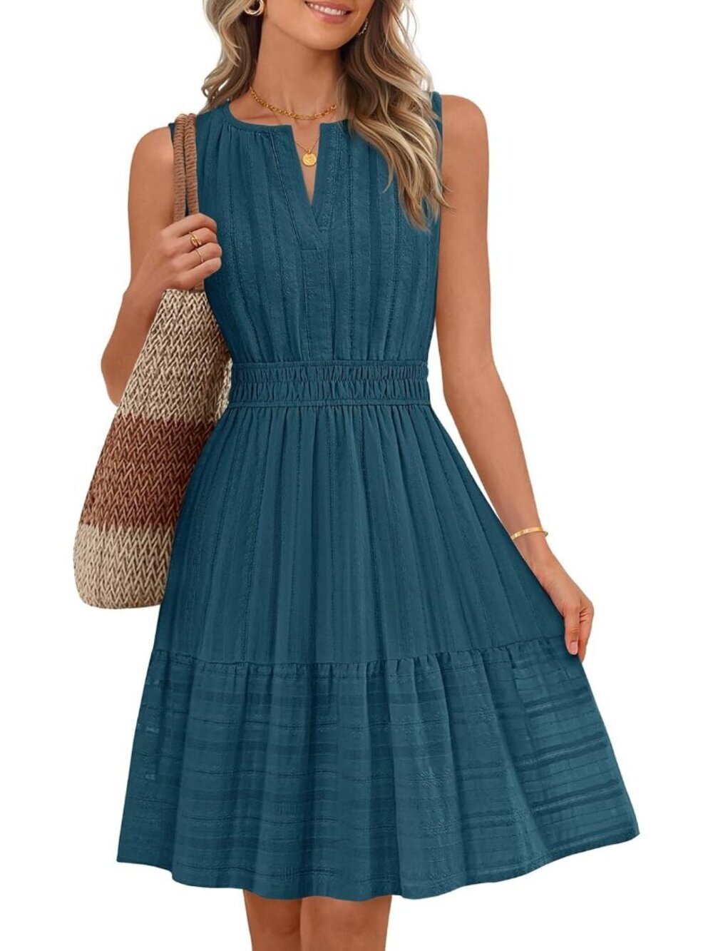 Women's Teal Stylish Summer Casual Sundress Beach Vacation Sleeveless Mini Dress